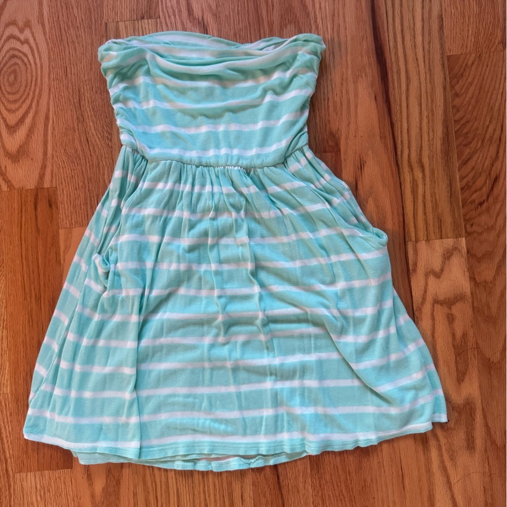 Turquoise striped sleeveless mini dress